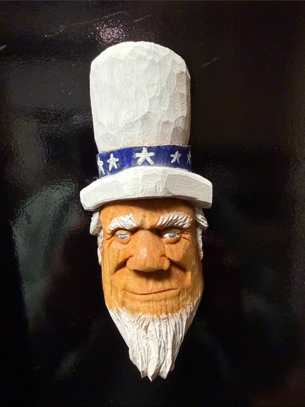 Hand-Carved Uncle Sam Magnet- White Hat, Blue Band